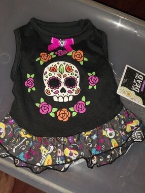 Day of the Dead Pet Apparel Tag — Black with Neon Accents Size Small